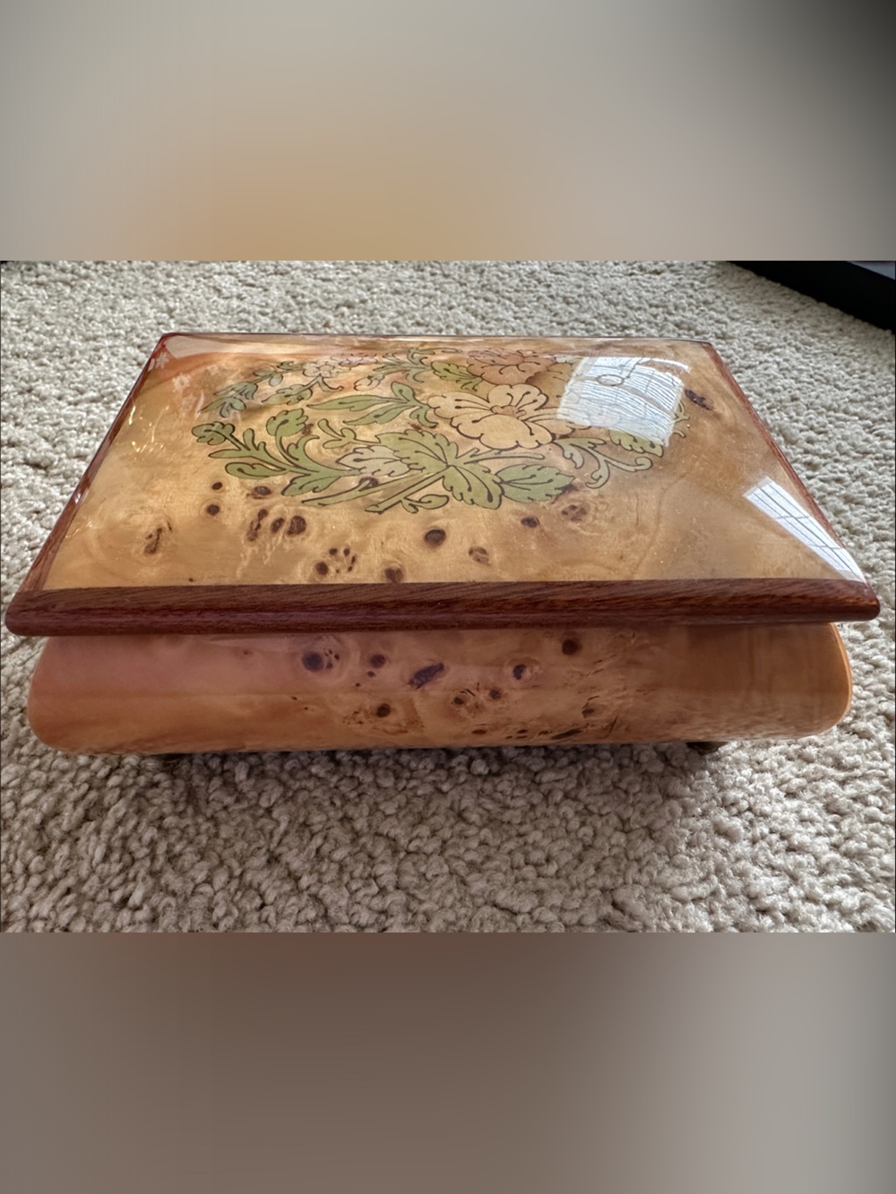 Floral Inlaid Wood Music Box - Picture 2 of 4